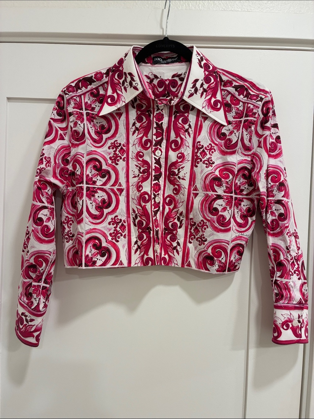 Dolce & Gabbana Pink and White Printed Cropped Blazer
